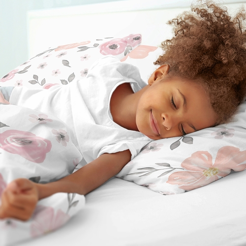 Watercolor Floral Pink and Grey Twin Bedding Collection - alt image 3