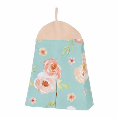 Watercolor Floral Turquoise and Peach Collection 11 Piece Bumperless Crib Bedding - alt image 4