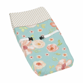 Watercolor Floral Turquoise and Peach Collection Changing Pad Cover