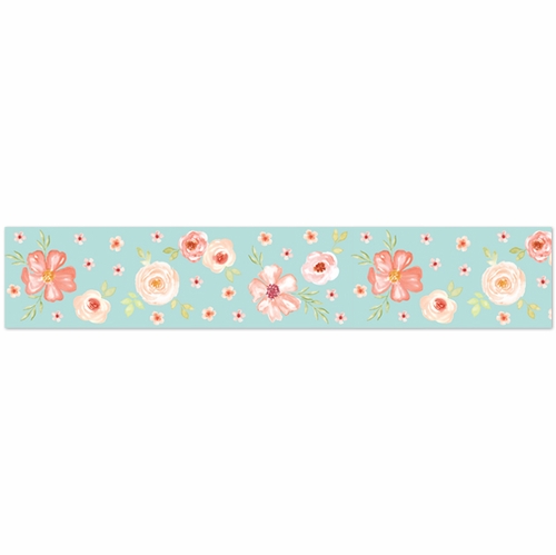 Watercolor Floral Turquoise and Peach Collection Wallpaper Border