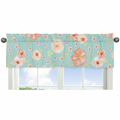 Watercolor Floral Turquoise and Peach Collection Window Valance