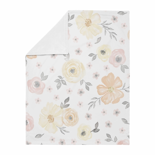 Watercolor Floral Yellow And Pink Collection Baby Blanket - alt image 1