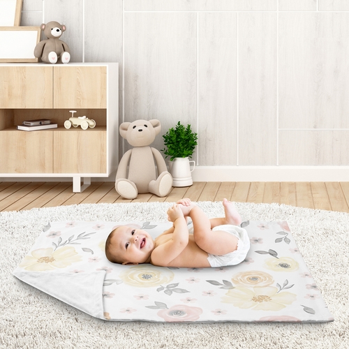 Watercolor Floral Yellow And Pink Collection Baby Blanket - alt image 2