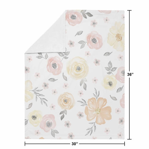 Watercolor Floral Yellow And Pink Collection Baby Blanket - alt image 3
