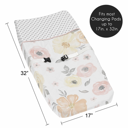Watercolor Floral Yellow And Pink Collection Changing Pad Cover - alt image 4