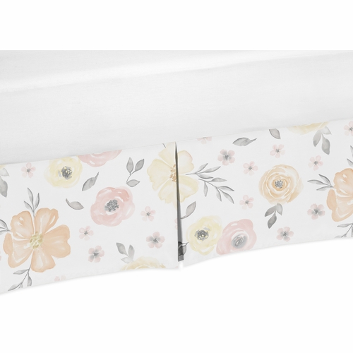 Watercolor Floral Yellow And Pink Collection Crib Bed Skirt