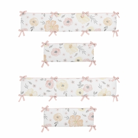 Watercolor Floral Yellow And Pink Collection Crib Bumper Pad