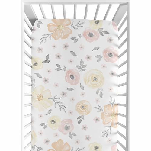 Watercolor Floral Yellow And Pink Collection Crib Sheet