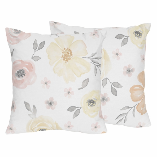 Watercolor Floral Yellow And Pink Collection Decorative Accent Throw Pillows - Set of 2
