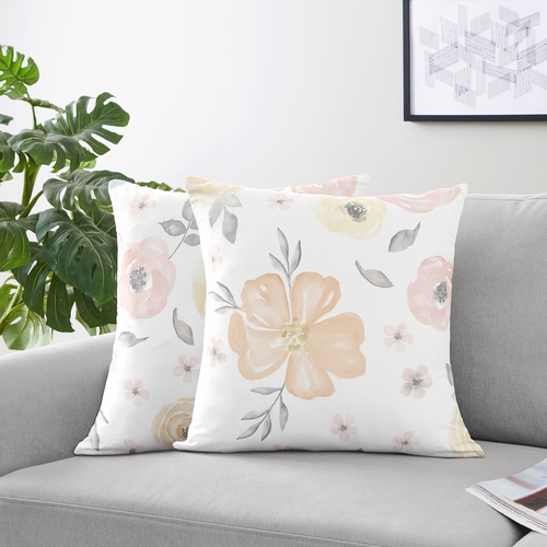 Watercolor Floral Yellow And Pink Collection Decorative Accent Throw Pillows - Set of 2 - alt image 1