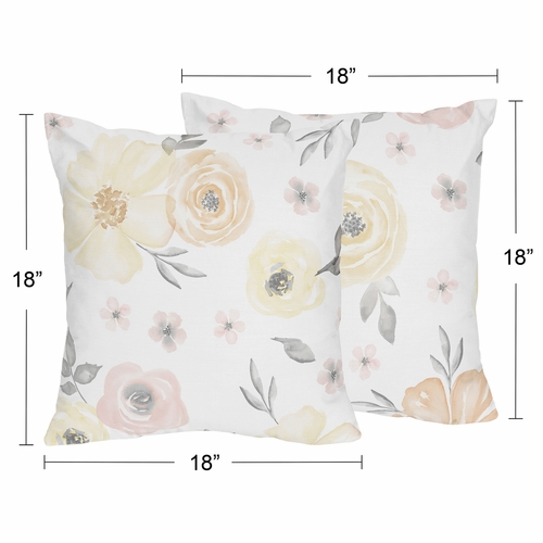 Watercolor Floral Yellow And Pink Collection Decorative Accent Throw Pillows - Set of 2 - alt image 2