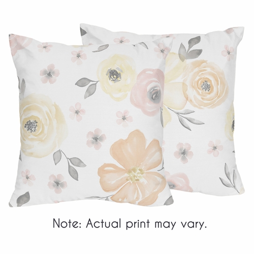 Watercolor Floral Yellow And Pink Collection Decorative Accent Throw Pillows - Set of 2 - alt image 4