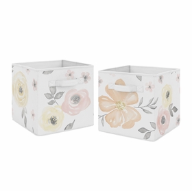 Watercolor Floral Yellow And Pink Collection Foldable Fabric Storage Bins