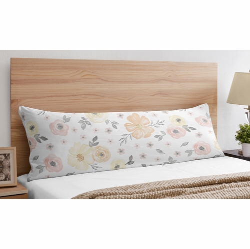 Watercolor Floral Yellow And Pink Collection Full Length Body Pillow Cover - alt image 2
