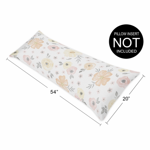 Watercolor Floral Yellow And Pink Collection Full Length Body Pillow Cover - alt image 4