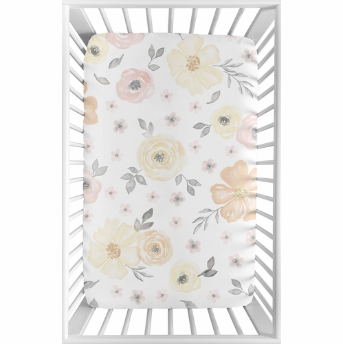Watercolor Floral Yellow And Pink Collection Mini Crib Sheet