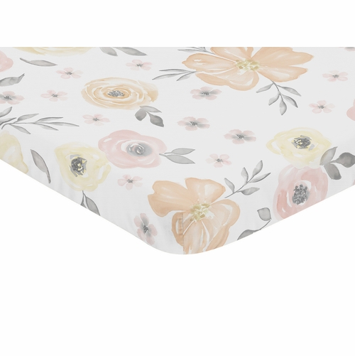 Watercolor Floral Yellow And Pink Collection Mini Crib Sheet - alt image 1