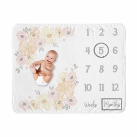 Watercolor Floral Yellow And Pink Collection Monthly Milestone Baby Blanket