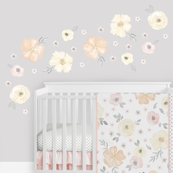 Watercolor Floral Yellow And Pink Collection Peel and Stick Wall Decal ...