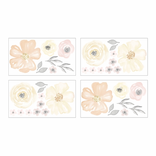 Watercolor Floral Yellow And Pink Collection Peel and Stick Wall Decal Stickers - Set of 4 Sheets - alt image 1