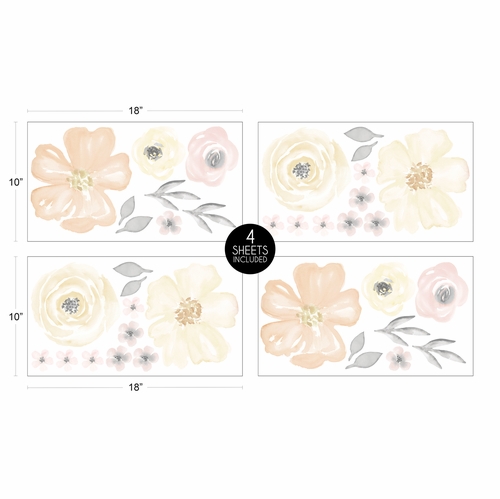Watercolor Floral Yellow And Pink Collection Peel and Stick Wall Decal Stickers - Set of 4 Sheets - alt image 3
