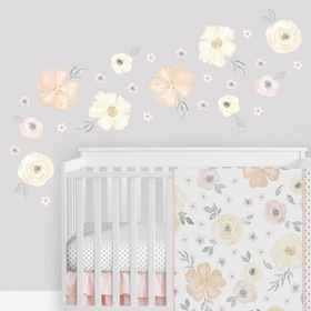 Watercolor Floral Yellow And Pink Collection Peel and Stick Wall Decal Stickers - Set of 4 Sheets
