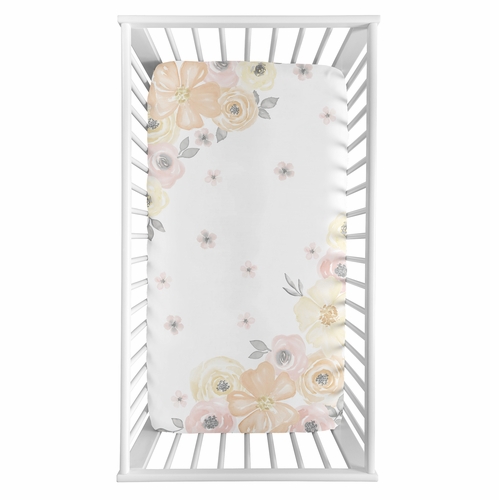 Watercolor Floral Yellow And Pink Collection Photo Op Crib Sheet - alt image 1