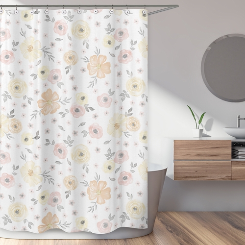 Watercolor Floral Yellow And Pink Collection Shower Curtain - alt image 1