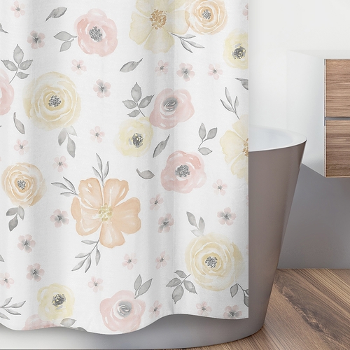 Watercolor Floral Yellow And Pink Collection Shower Curtain - alt image 2