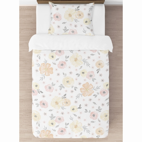 Watercolor Floral Yellow And Pink Collection Twin Bedding - alt image 2