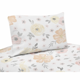 Watercolor Floral Yellow And Pink Collection Twin Sheet Set