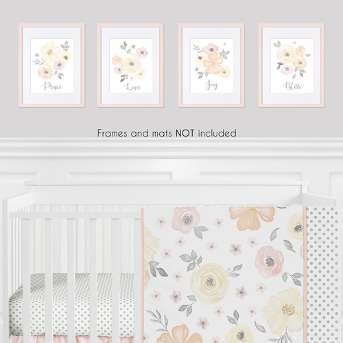 Watercolor Floral Yellow And Pink Collection Wall Art Prints - Set of 4 - alt image 1