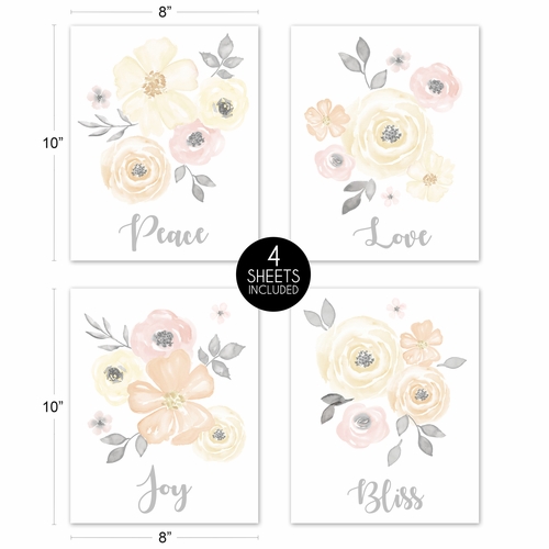 Watercolor Floral Yellow And Pink Collection Wall Art Prints - Set of 4 - alt image 4
