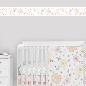 Watercolor Floral Yellow And Pink Collection Wallpaper Border