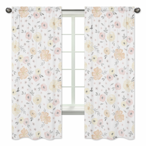 Watercolor Floral Yellow And Pink Collection Window Panels - Set of 2