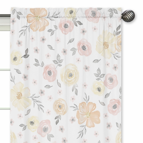 Watercolor Floral Yellow And Pink Collection Window Panels - Set of 2 - alt image 2