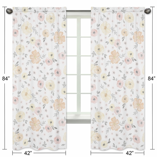 Watercolor Floral Yellow And Pink Collection Window Panels - Set of 2 - alt image 4