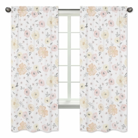 Watercolor Floral Yellow And Pink Collection Window Panels - Set of 2