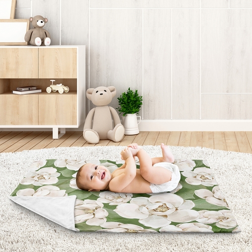 Watercolor Magnolia Sage Green and Ivory Collection Baby Blanket - alt image 2