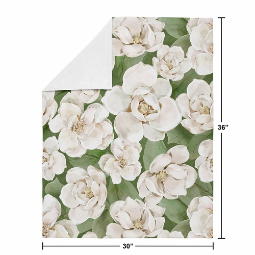 Watercolor Magnolia Sage Green and Ivory Collection Baby Blanket - alt image 3