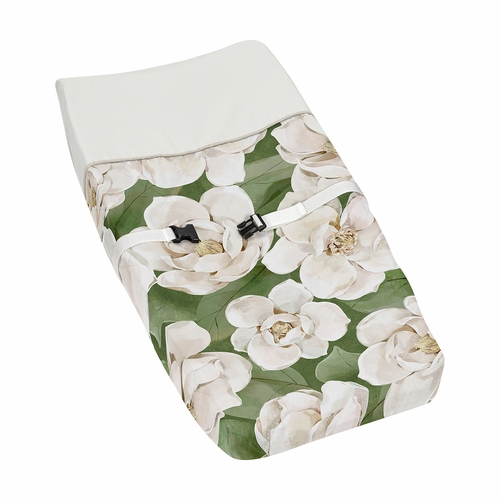 Watercolor Magnolia Sage Green and Ivory Collection Changing Pad Cover