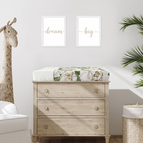 Watercolor Magnolia Sage Green and Ivory Collection Changing Pad Cover - alt image 1