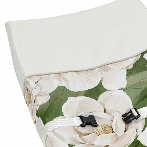Watercolor Magnolia Sage Green and Ivory Collection Changing Pad Cover - alt image 3