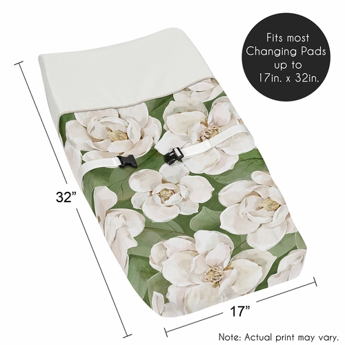 Watercolor Magnolia Sage Green and Ivory Collection Changing Pad Cover - alt image 4