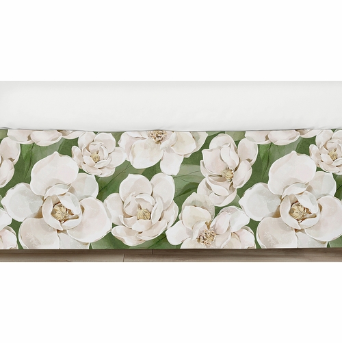 Watercolor Magnolia Sage Green and Ivory Collection Crib Bed Skirt