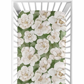 Watercolor Magnolia Sage Green and Ivory Collection Crib Sheet