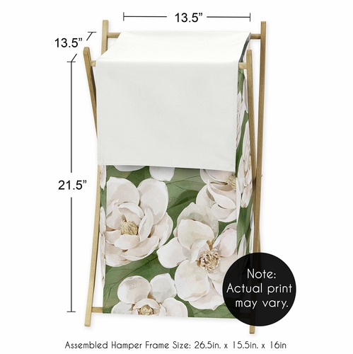 Watercolor Magnolia Sage Green and Ivory Collection Hamper - alt image 3