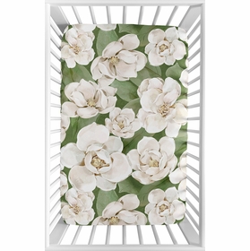 Watercolor Magnolia Sage Green and Ivory Collection Mini Crib Sheet