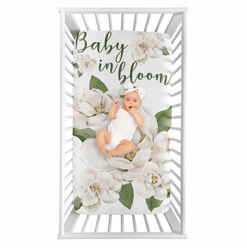 Watercolor Magnolia Sage Green and Ivory Collection Photo Op Crib Sheet