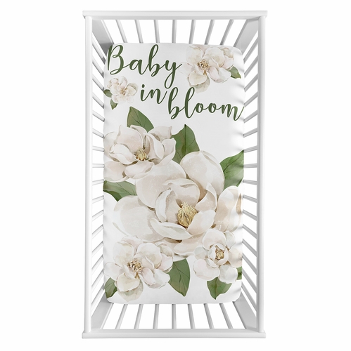 Watercolor Magnolia Sage Green and Ivory Collection Photo Op Crib Sheet - alt image 1